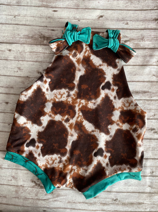 Cattle/Turquoise Reversible Romperall 0/3m-24m